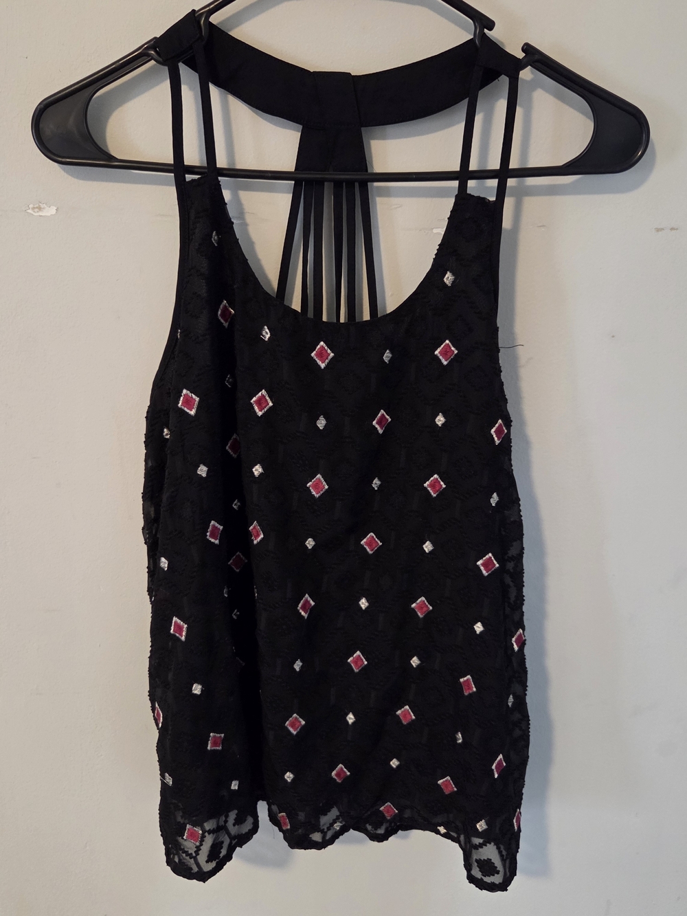 Candie's Black Embroidered Sleeveless Camisole with Pink Accents